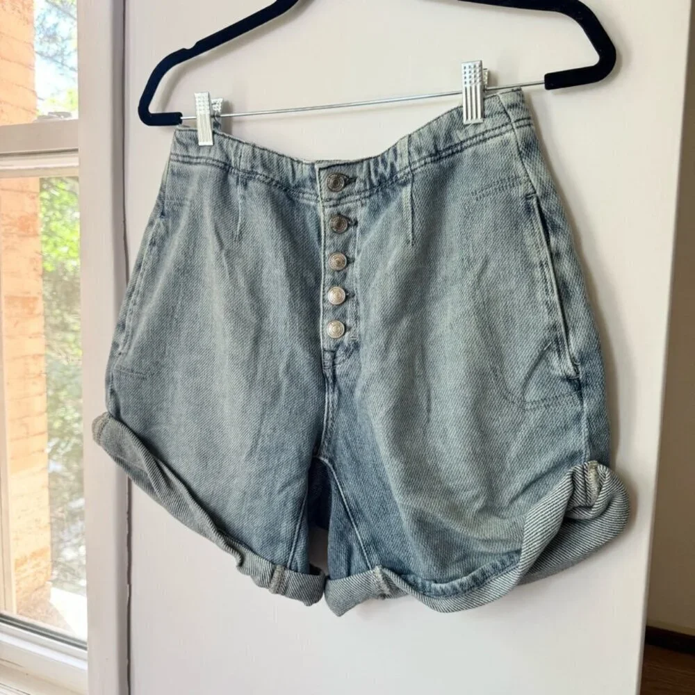 NWT Free People Osaka Long Baggy Jean Shorts Blue 29